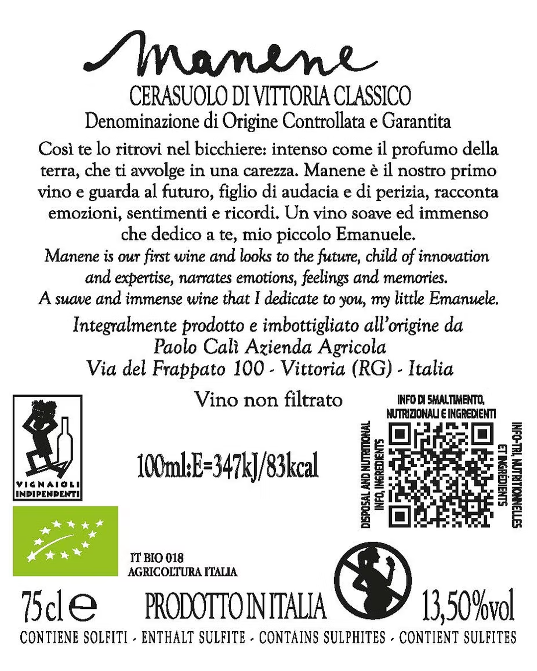 Manene Cerasuolo di Vittoria Classico DOCG – Paolo Calì