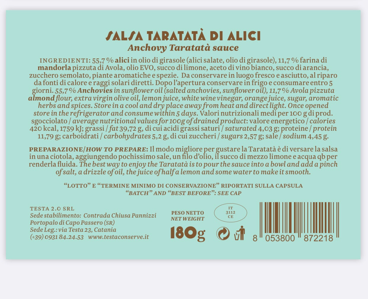 Salsa di Acciughe Taratatà – Testa Conserve