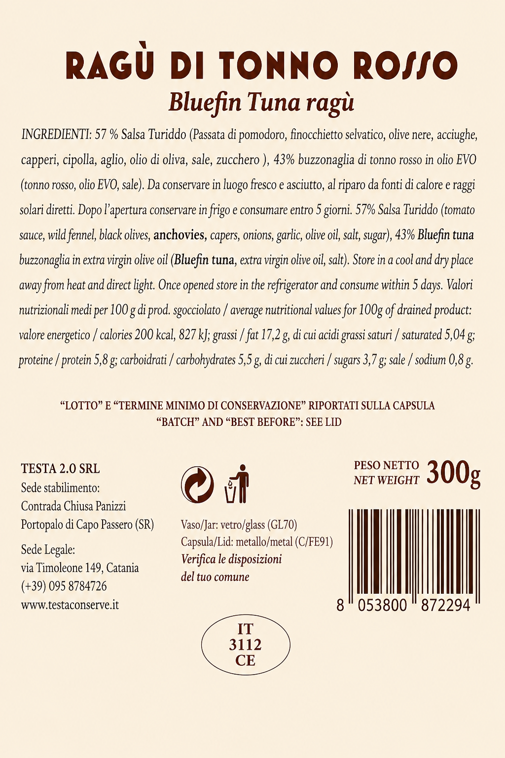 Ragù di Tonno Rosso – Testa Conserve