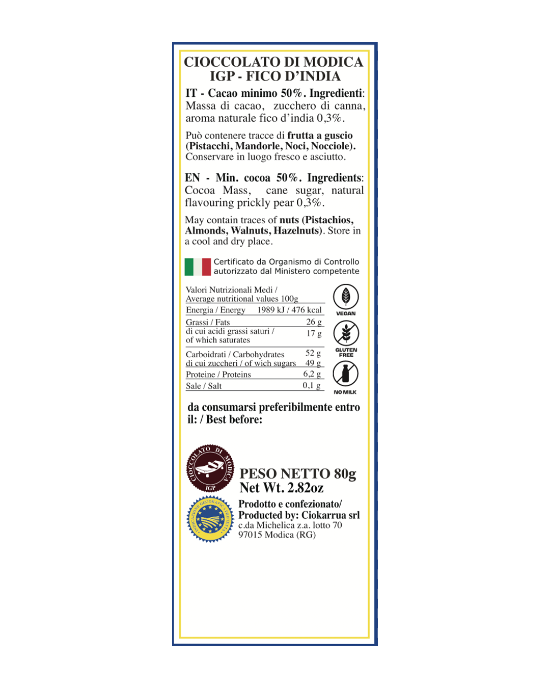 Cioccolato di Modica IGP al Fico d’India - Ciokarrua