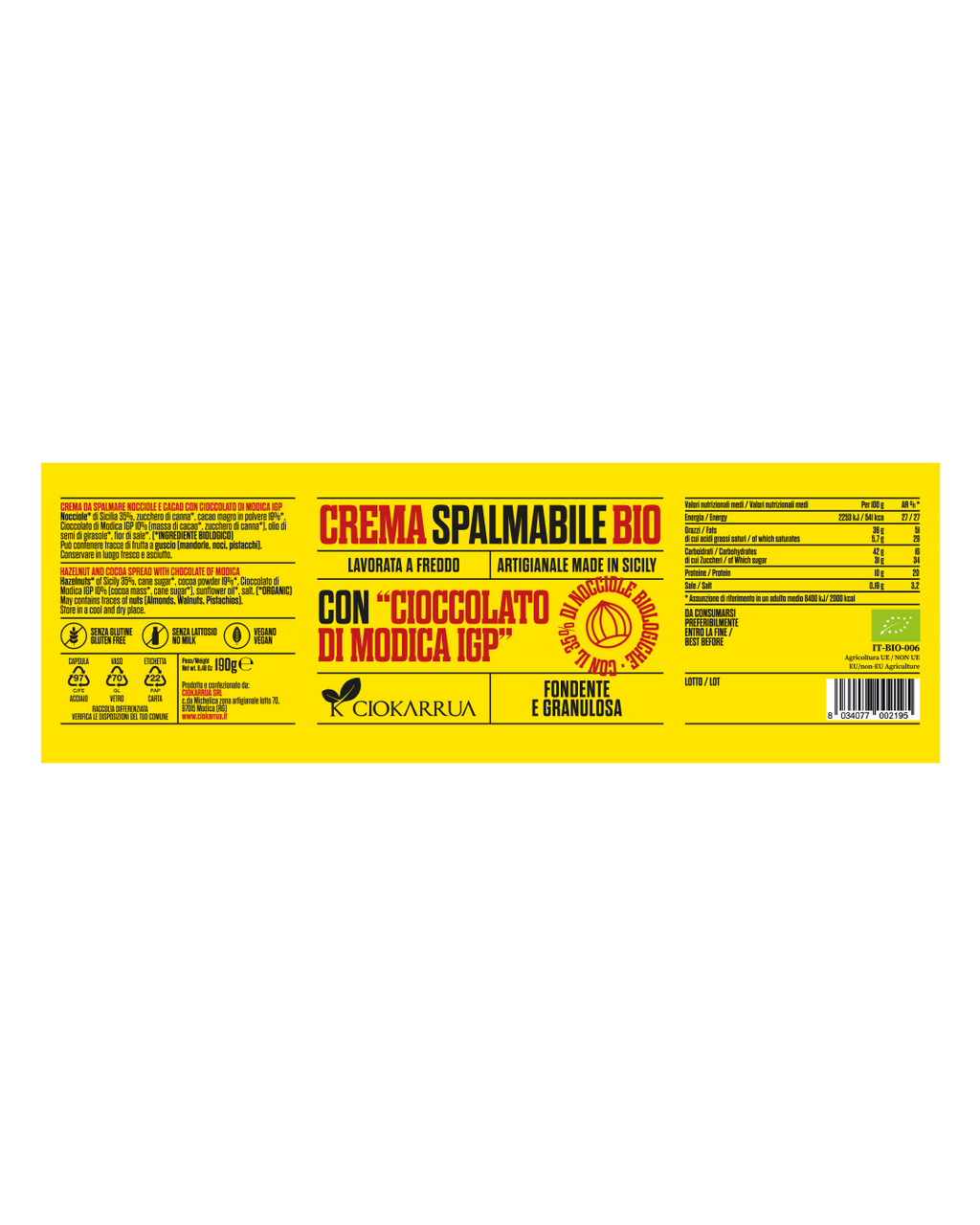 Crema Spalmabile al Cioccolato di Modica IGP – Ciokarrua