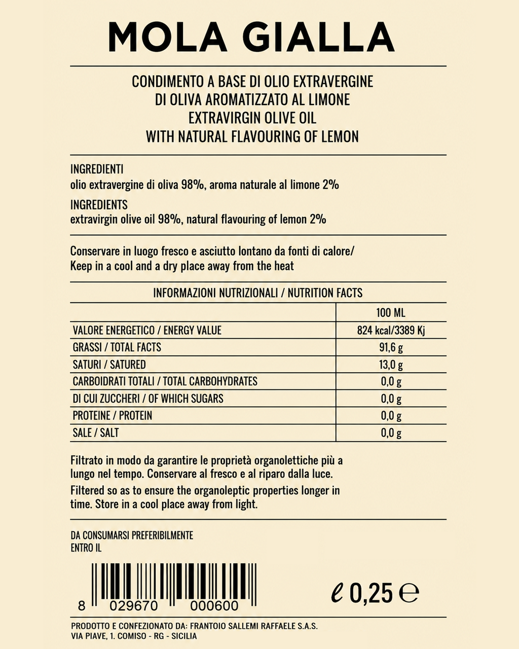 Condimento "Mola Gialla" – Frantoio Sallemi