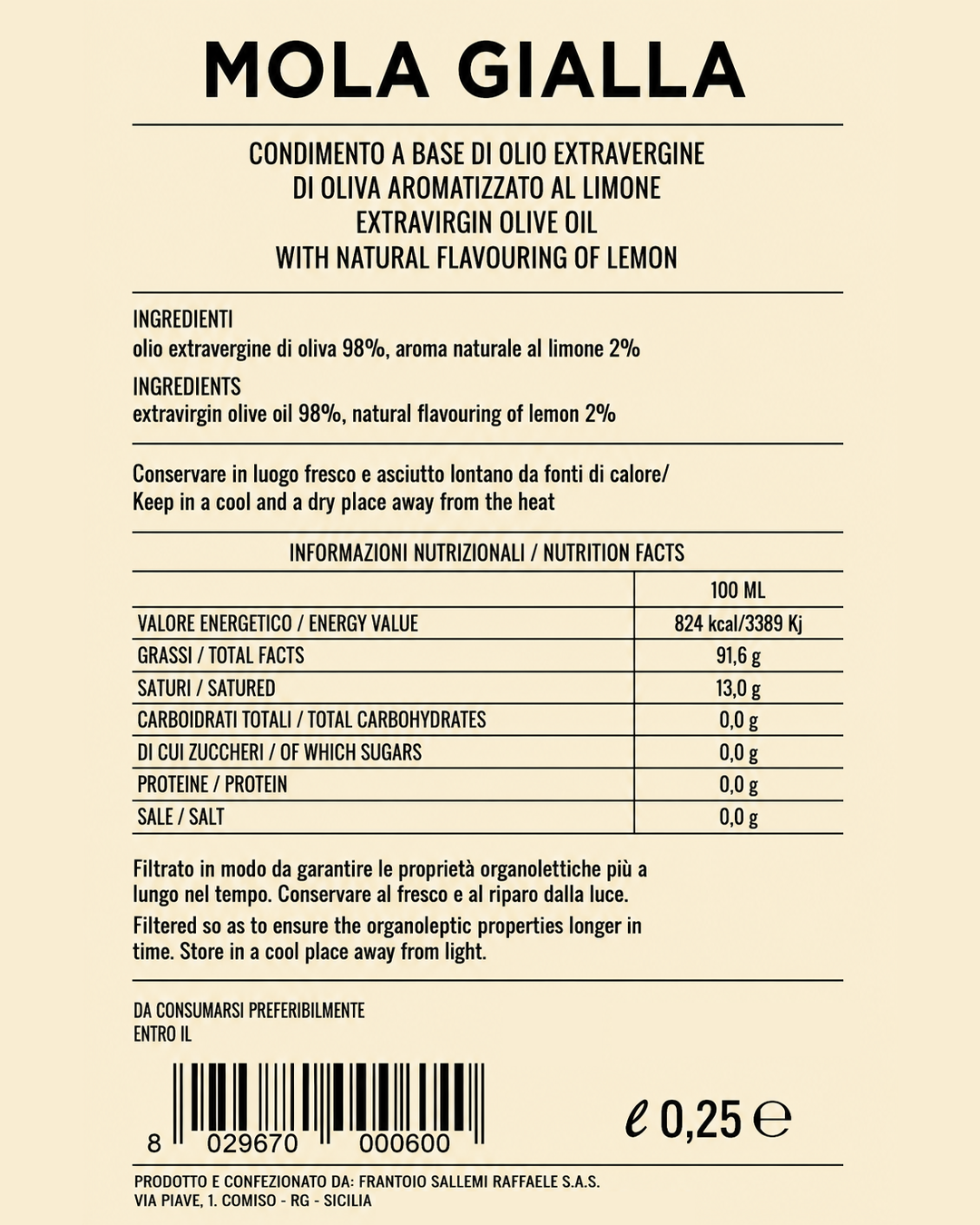 Condimento "Mola Gialla" – Frantoio Sallemi