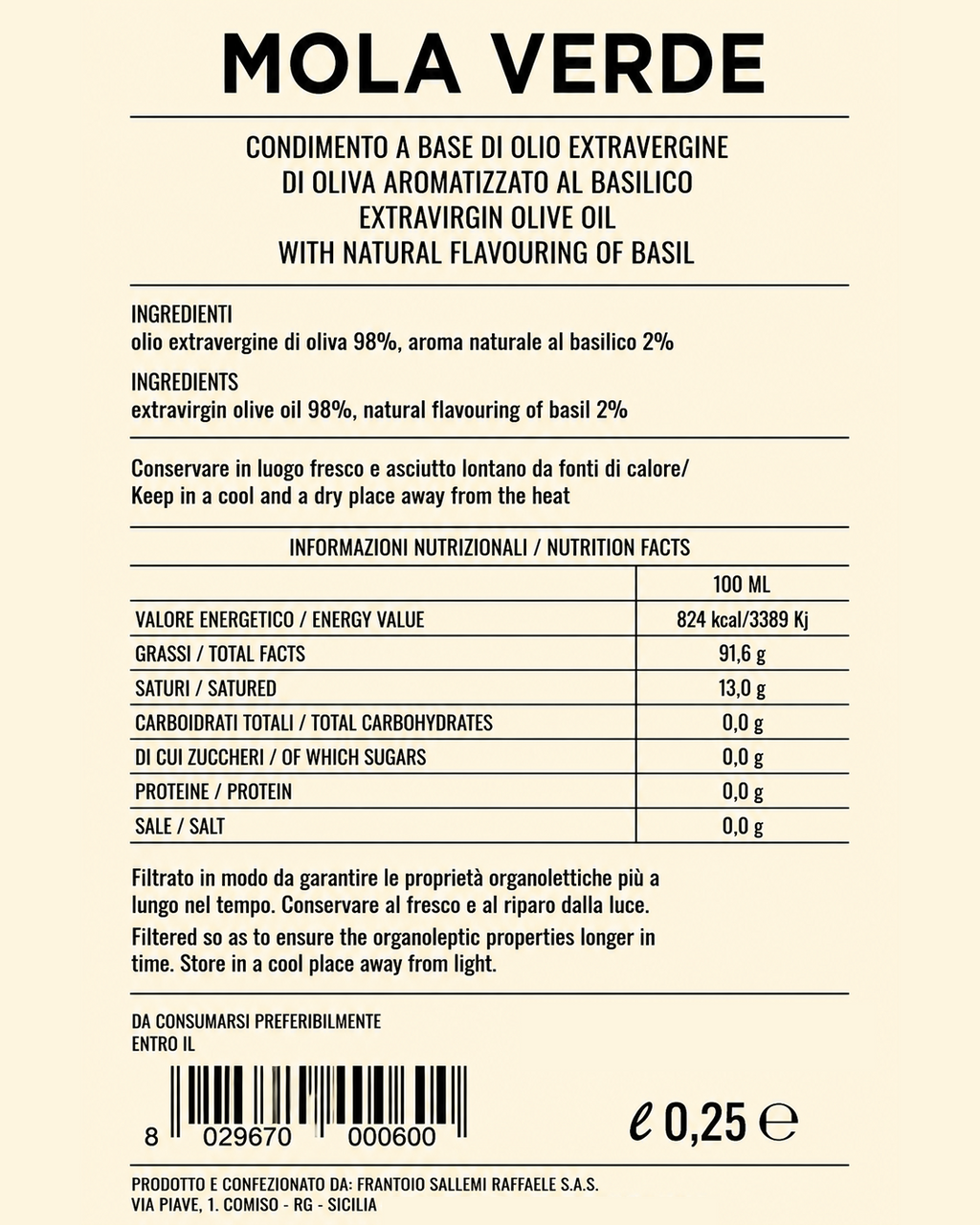 Condimento "Mola Verde" – Frantoio Sallemi