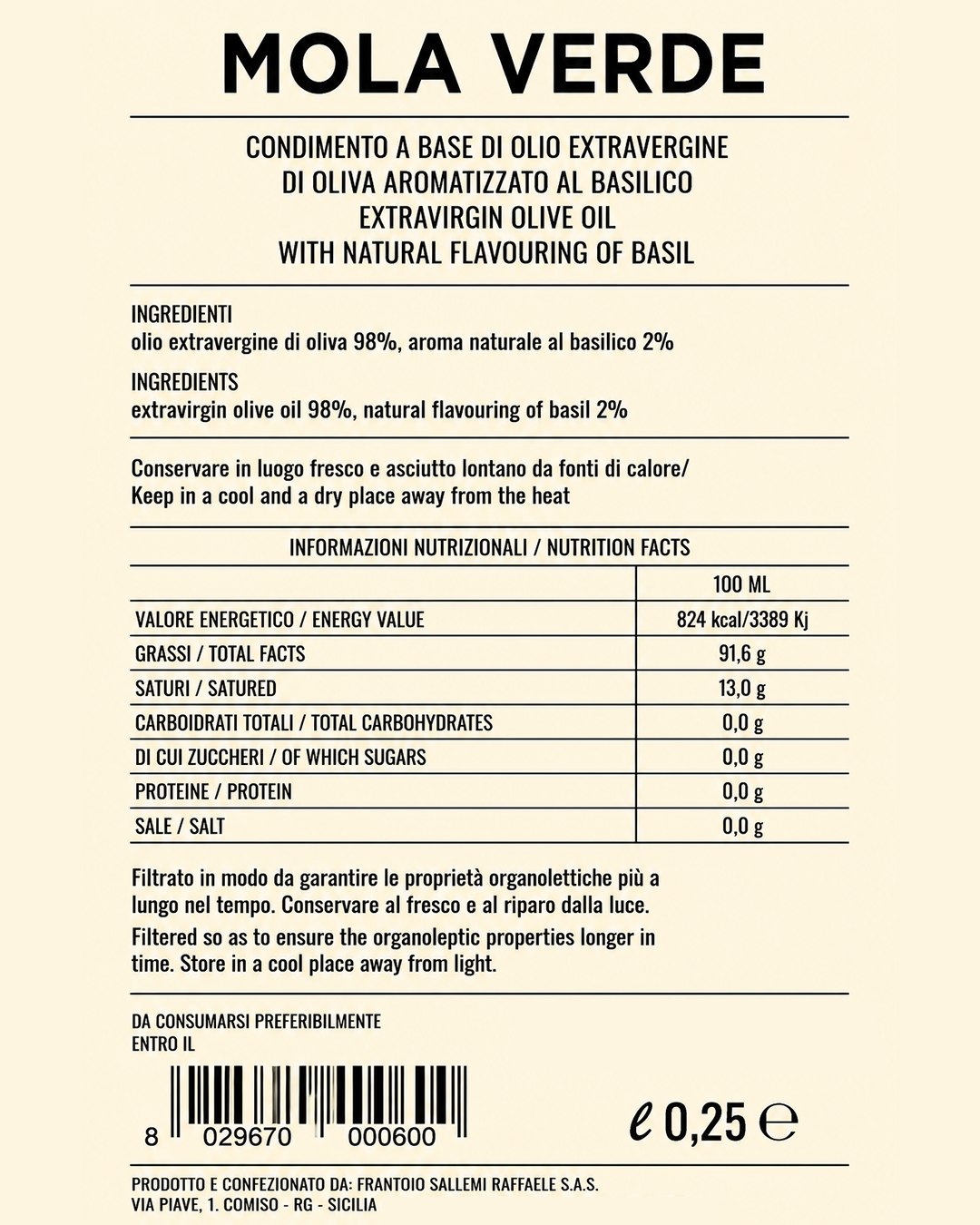Condimento "Mola Verde" – Frantoio Sallemi