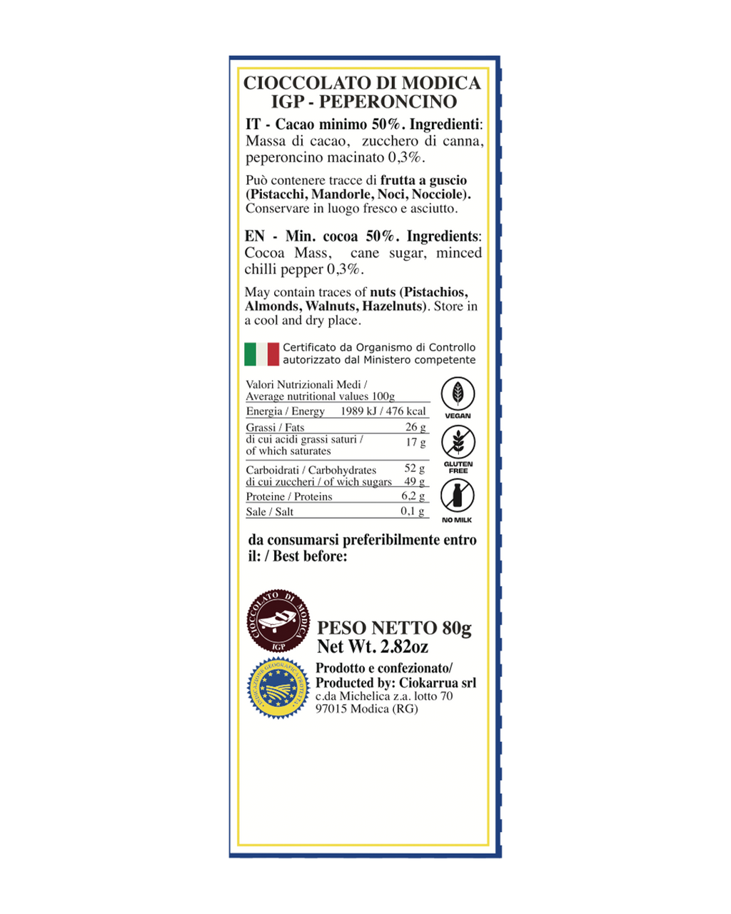 Cioccolato di Modica IGP al Peperoncino - Ciokarrua