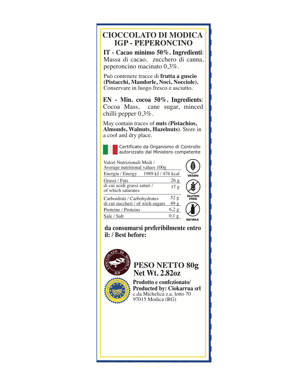 Cioccolato di Modica IGP al Peperoncino - Ciokarrua