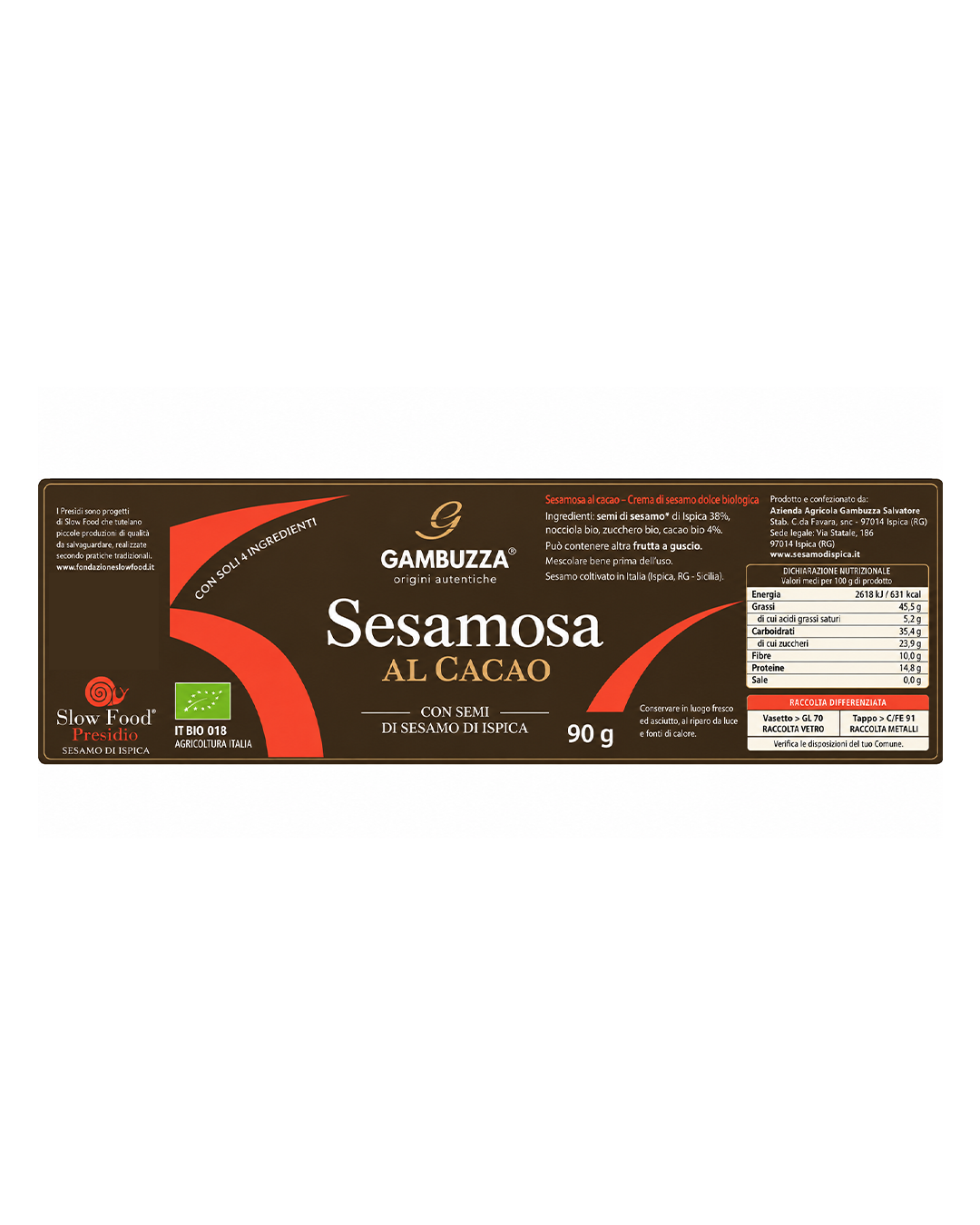 Crema spalmabile Sesamosa al cacao - Gambuzza Presidio Slow Food