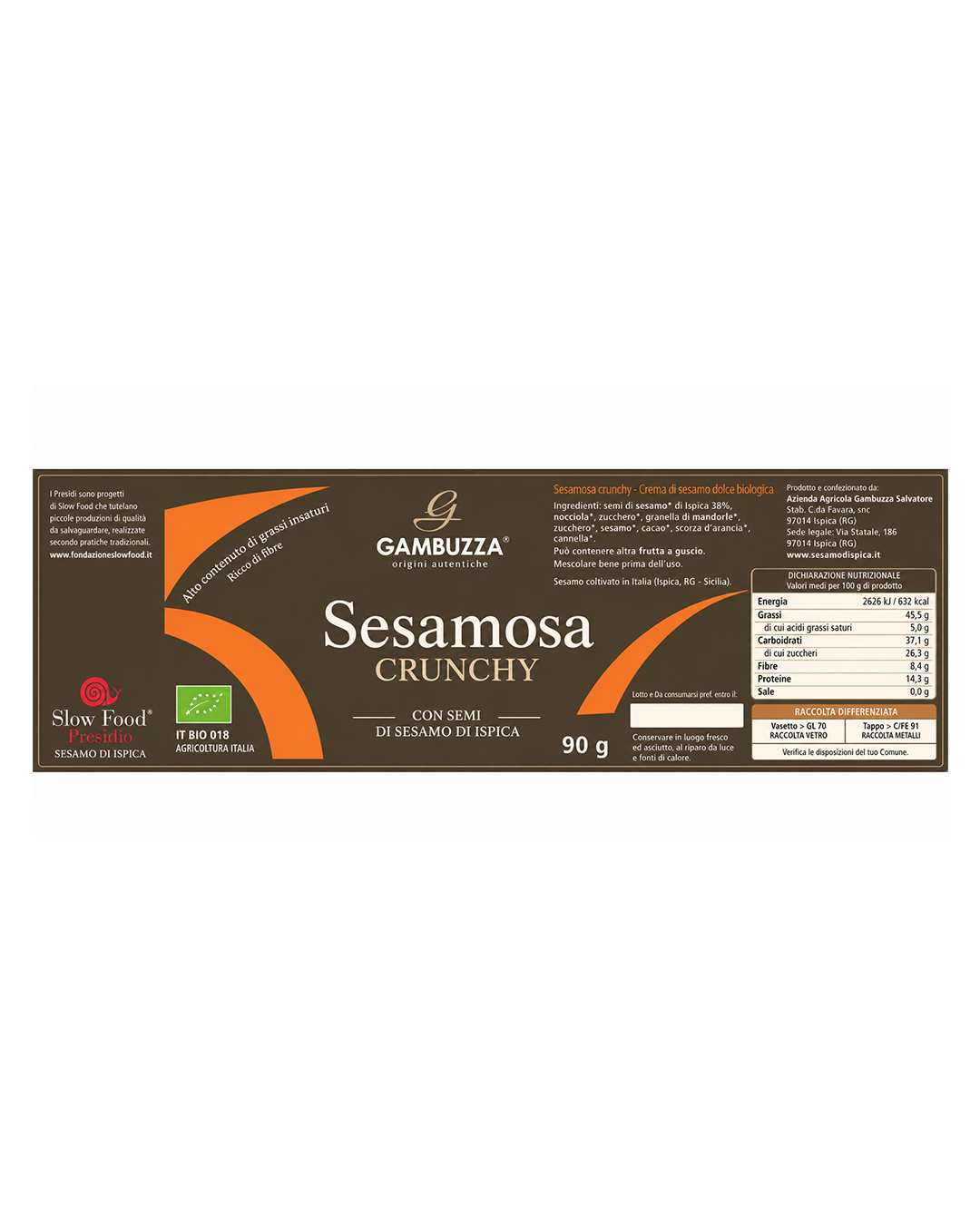 Crema spalmabile Sesamosa Crunchy - Gambuzza Presidio Slow Food