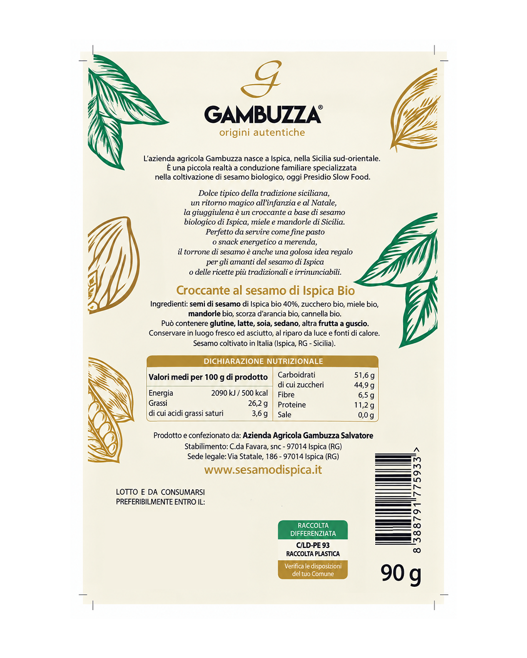 Giuggiulena croccante al Sesamo di Ispica Bio - Gambuzza Presidio Slow Food