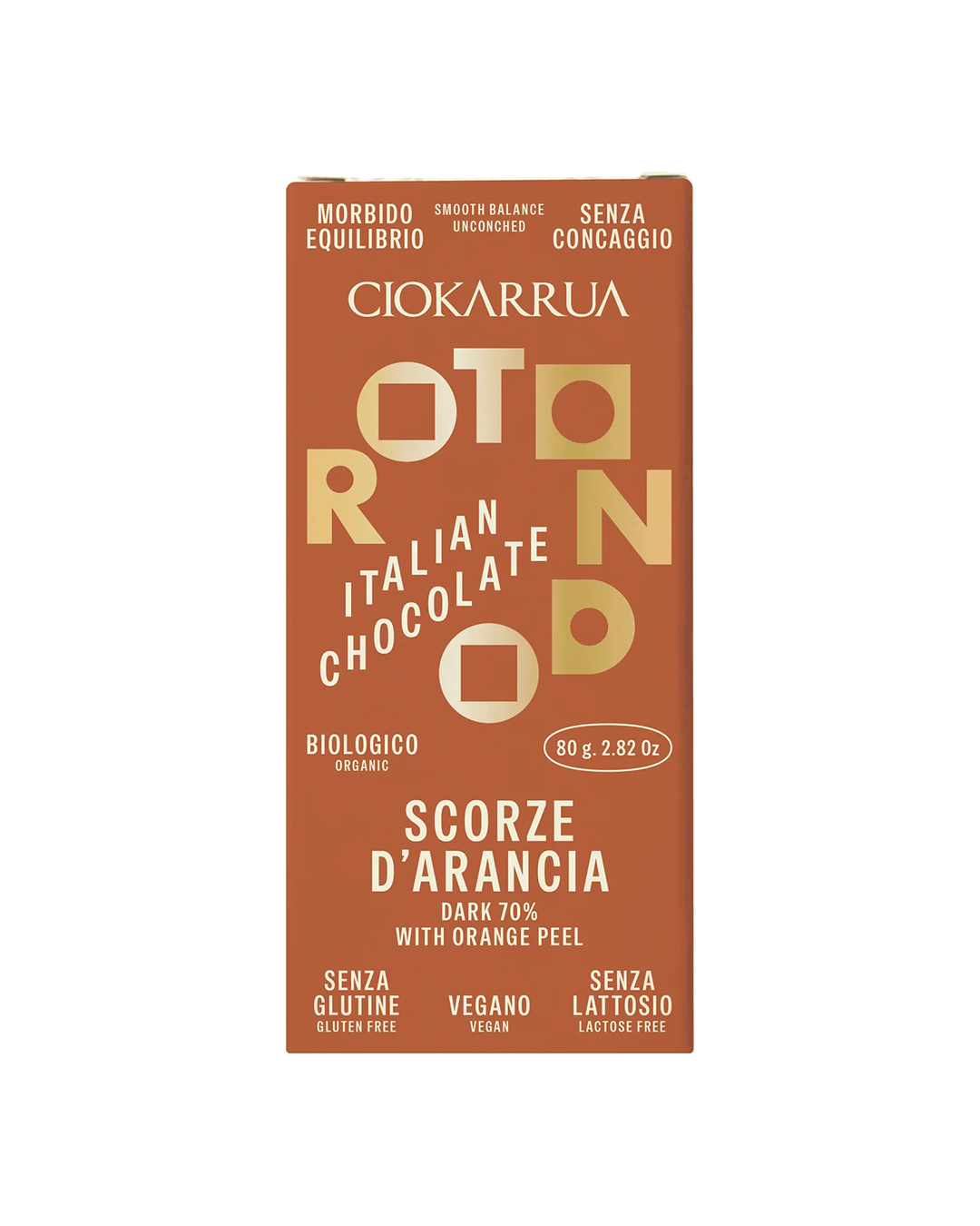 Cioccolato fondente 70% Bio con scorze d'arancia Rotondo – Ciokarrua
