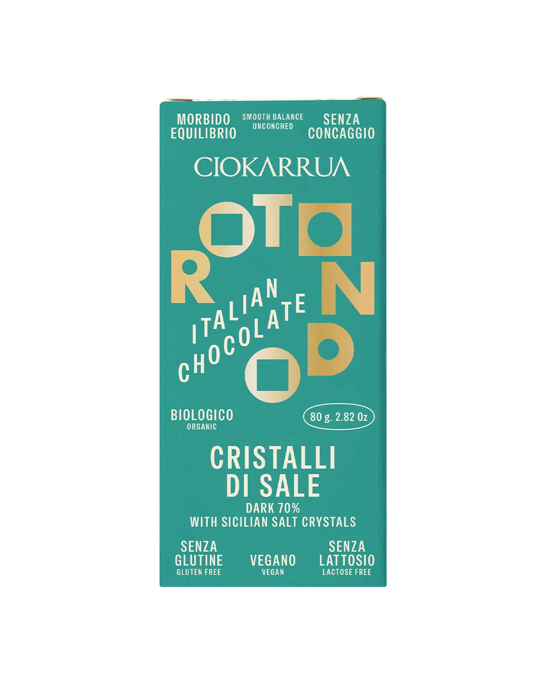 Cioccolato fondente 70% Bio con cristalli di sale di Sicilia Rotondo – Ciokarrua